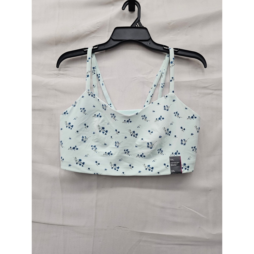 All in Motion Womens Strappy Floral Sports Bra Green Nylon Blend Size XXL